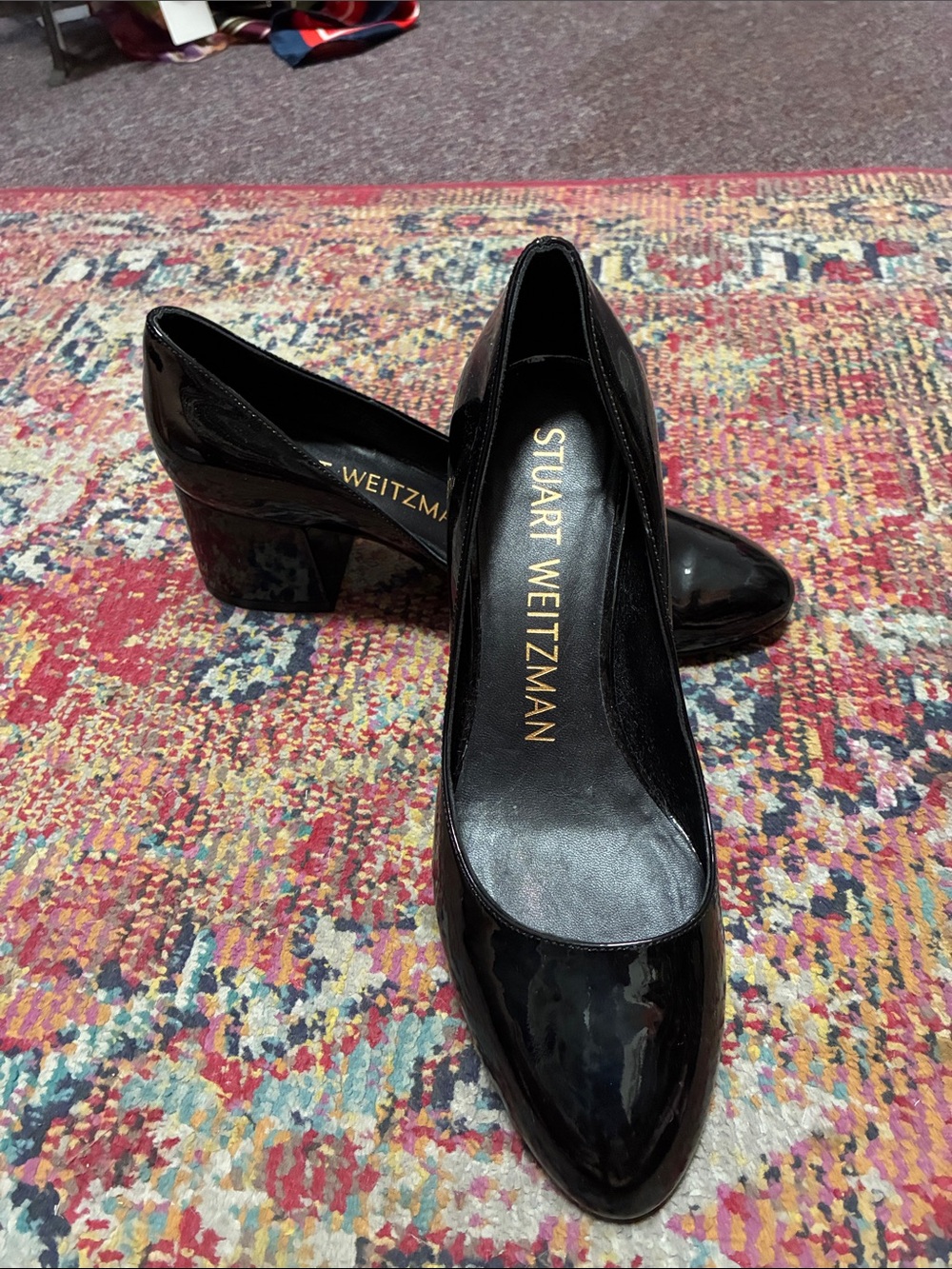 Stuart Weitzman Black Patent Block Heel Pumps - Picture 6 of 7